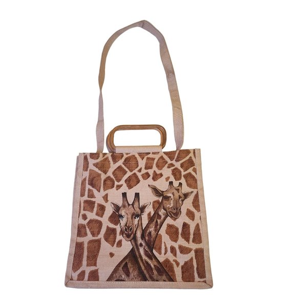 Giraffe Tote with wooden handle and strap - Picture 13 of 16